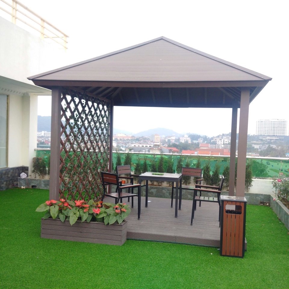 gỗ nhựa ngoài trời việt pháp làm nhà chòi, hệ lam trang trí, trang trí ban công
